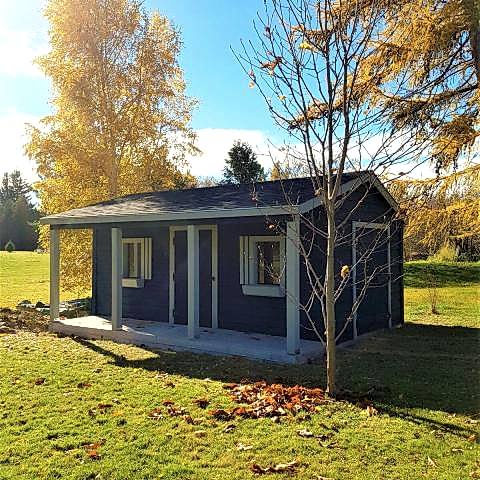 10 x 20 high classic with double doors and a 4 foot side porch.